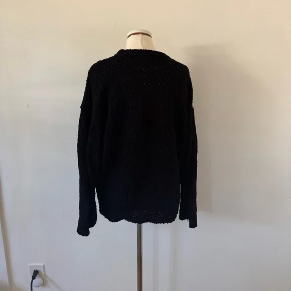Toteme Black Boucle Textured Cotton Knit Black Sweater S